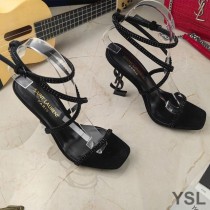 Saint Laurent Opyum Sandals In Satin and Rhinestones With Black Heel Black