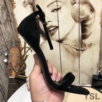 Saint Laurent Opyum Sandals In Suede With Gold Heel Black