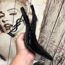Saint Laurent Opyum Slingback Pumps In Patent Leather with Black Heel Black