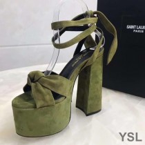 Saint Laurent Paige Platform Sandals In Suede Green