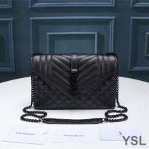 Saint Laurent Small Envelope Chain Bag In Mixed Grained Matelasse Leather Black