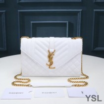 Saint Laurent Small Envelope Chain Bag In Mixed Grained Matelasse Leather White/Gold