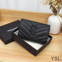 Saint Laurent Small Envelope Flap Wallet In Grained Matelasse Leather Black