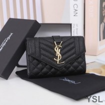 Saint Laurent Small Envelope Flap Wallet In Mixed Grained Matelasse Leather Black/Gold