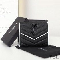 Saint Laurent Small Envelope Trifold Wallet In Mixed Grained Matelasse Leather Black/White