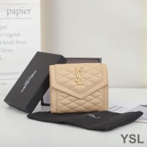 Saint Laurent Small Gaby Trifold Wallet In Quilted Lambskin Apricot/Gold