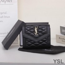 Saint Laurent Small Gaby Trifold Wallet In Quilted Lambskin Black/Gold