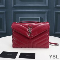 Saint Laurent Small Loulou Chain Bag In Y Matelasse Leather Red/Silver