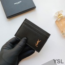 Saint Laurent Tiny Monogram Card Case In Grained Leather Black/Gold