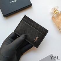Saint Laurent Tiny Monogram Card Case In Grained Leather Black/Silver