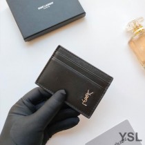 Saint Laurent Tiny Monogram Card Case In Smooth Leather Black/Silver