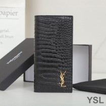 Saint Laurent Tiny Monogram Continental Wallet In Crocodile Embossed Leather Black/Gold
