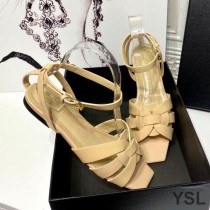 Saint Laurent Tribute Flat Sandals In Patent Leather Beige