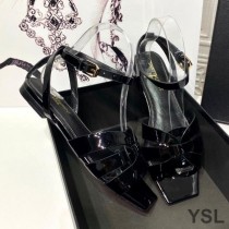 Saint Laurent Tribute Flat Sandals In Patent Leather Black