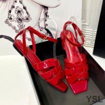 Saint Laurent Tribute Flat Sandals In Patent Leather Red