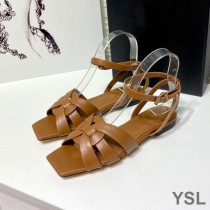 Saint Laurent Tribute Flat Sandals In Smooth Leather Brown