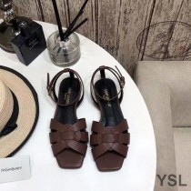 Saint Laurent Tribute Flat Sandals In Smooth Leather Burgundy