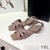 Saint Laurent Tribute Flat Sandals In Smooth Leather Cherry