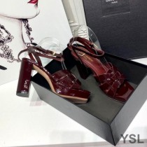Saint Laurent Tribute Platform Sandals In Patent Leather Burgundy