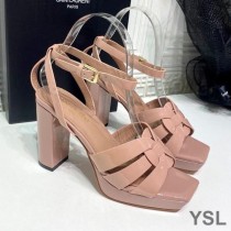 Saint Laurent Tribute Platform Sandals In Patent Leather Pink