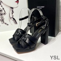 Saint Laurent Tribute Platform Sandals In Smooth Leather Black