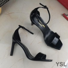 Saint Laurent Amber Sandals In Patent Leather Black