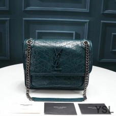 Saint Laurent Baby Niki Chain Bag In Crinkled And Quilted Leather Green/Silver