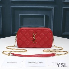 Saint Laurent Becky Double-Zip Pouch In Diamond-Quilted Lambskin Red/Gold