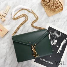 Saint Laurent Cassandra Clasp Bag In Smooth Leather Green/Gold