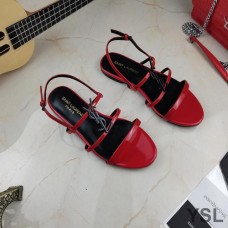 Saint Laurent Cassandra Flat Sandals With Five-Straps In Patent Leather Red