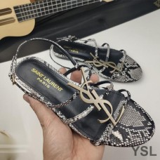 Saint Laurent Cassandra Open Sandals In Python Leather Black