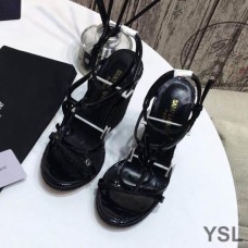 Saint Laurent Cassandra Wedge Espadrilles In Leather Black