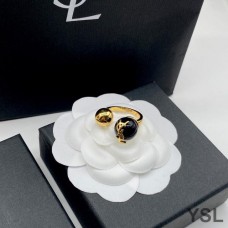 Saint Laurent Cassandre Pearl And Ball Ring In Metal Gold/Black