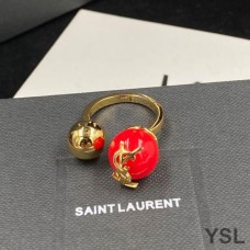 Saint Laurent Cassandre Pearl And Ball Ring In Metal Gold/Red