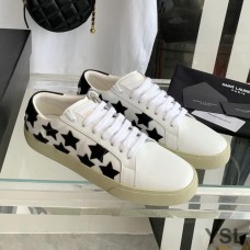Saint Laurent Court Classic Sneakers In Stars Embroidered Leather White/Black