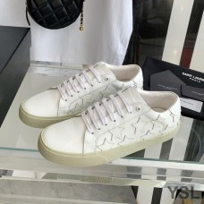 Saint Laurent Court Classic Sneakers In Stars Embroidered Leather White