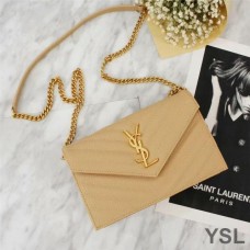 Saint Laurent Envelope Chain Wallet In Textured Matelasse Leather Apricot/Gold