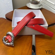 Saint Laurent Heart Belt In Nappa Leather Red/Silver
