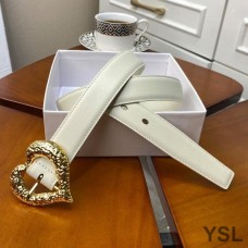 Saint Laurent Heart Belt In Nappa Leather White/Gold