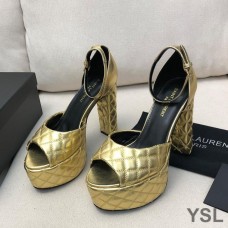 Saint Laurent Jodie Platform Sandals In Quilted Leather Gold
