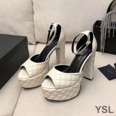 Saint Laurent Jodie Platform Sandals In Quilted Leather White