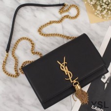 Saint Laurent Kate Chain Wallet with Tassel In Leather Black/Gold