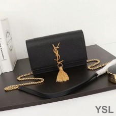 Saint Laurent Kate Chain Wallet with Tassel In Textured Leather Black/Gold