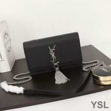 Saint Laurent Kate Chain Wallet with Tassel In Textured Leather Black/Silver