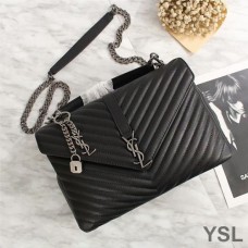 Saint Laurent Large Classic College Chain Bag In Matelasse Leather Black/Silver