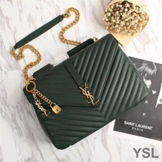 Saint Laurent Large Classic College Chain Bag In Matelasse Leather Green/Gold