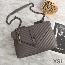 Saint Laurent Large Classic College Chain Bag In Matelasse Leather Grey/Silver