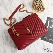 Saint Laurent Large Classic College Chain Bag In Matelasse Leather Red/Gold