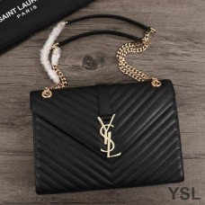 Saint Laurent Large Envelope Chain Bag In Matelasse Leather Black/Gold