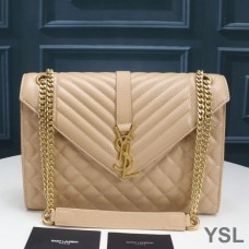 Saint Laurent Large Envelope Chain Bag In Mixed Grained Matelasse Leather Apricot/Gold